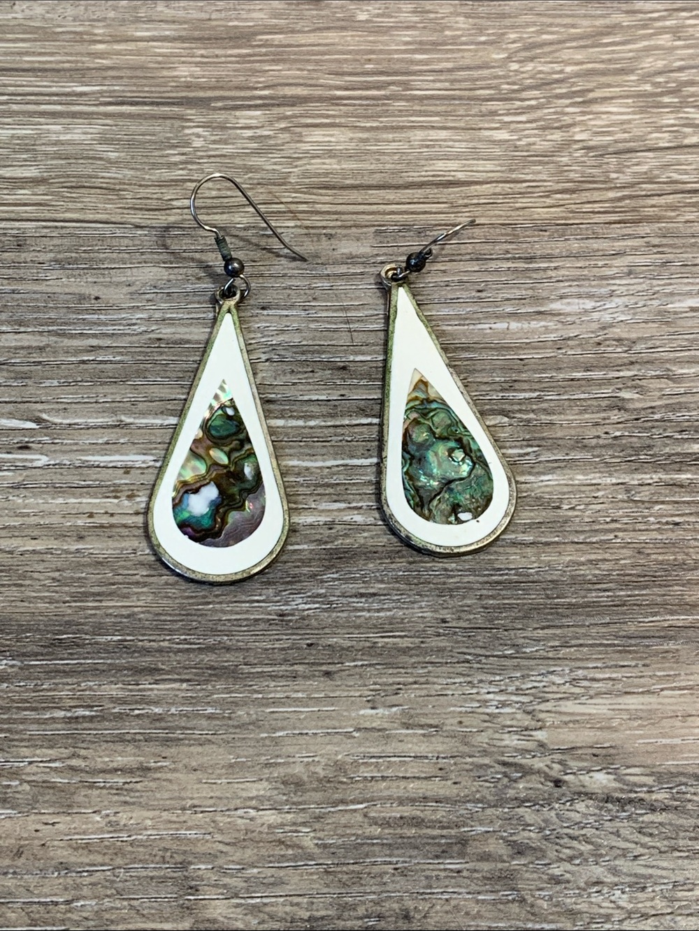 Teardrop Abalone and White Accent Dangle Earrings